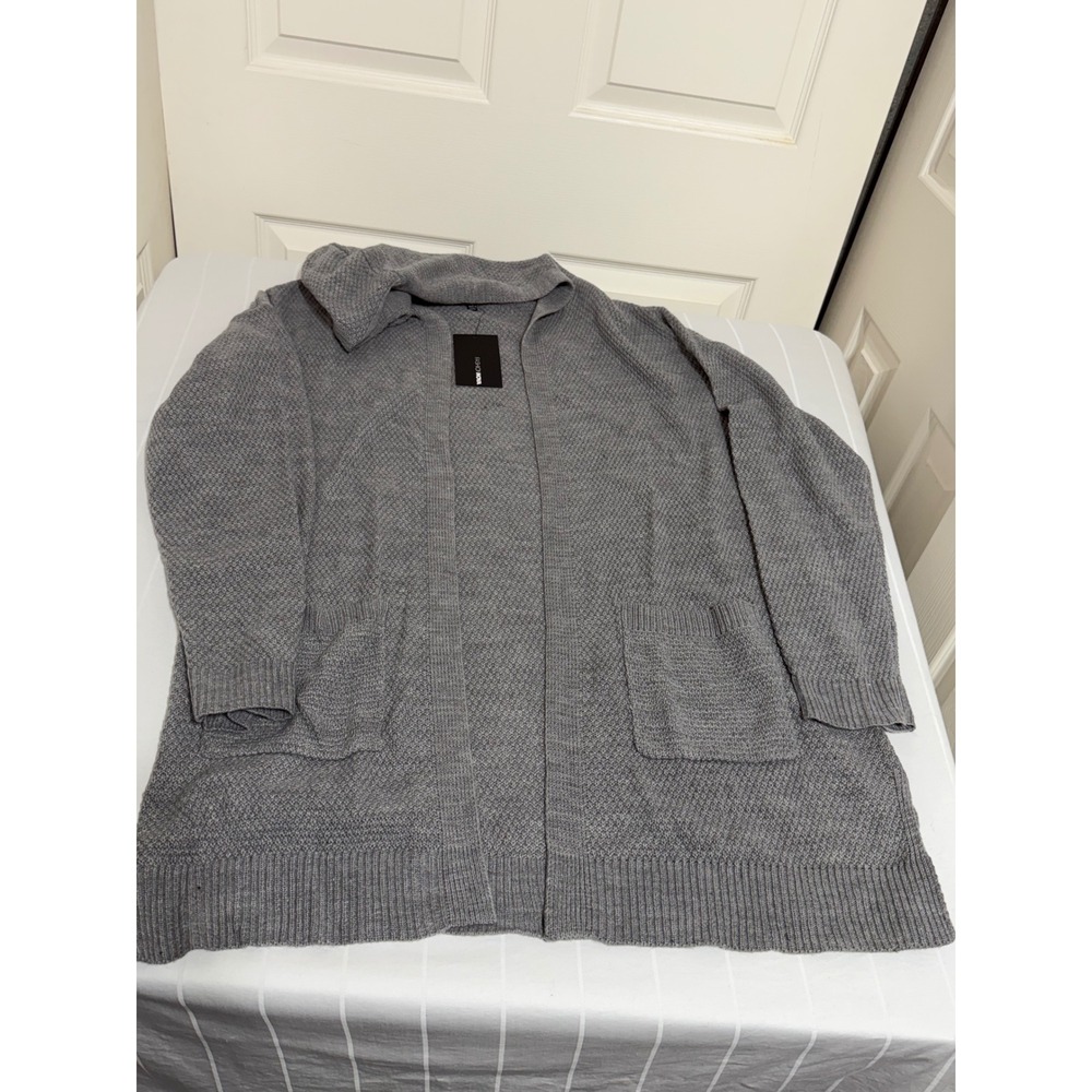 Fashion‎ Nova Womens Grey Hooded Open Front Cardigan Longline Knit Sweater Large